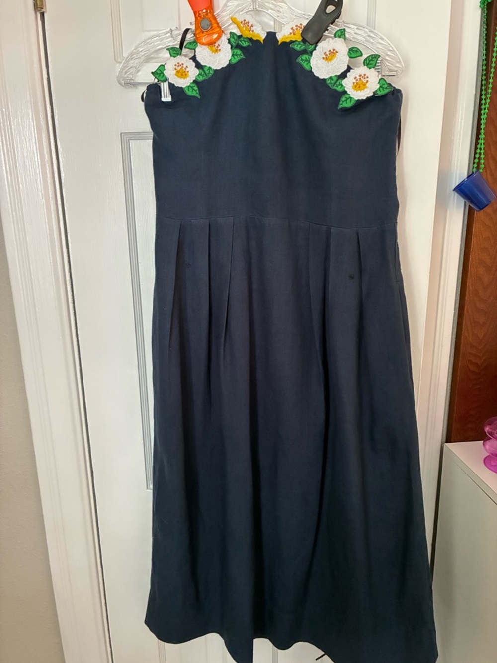 FANM MON Lorr Dress Navy Floral Embroidered Strapless Midi Dress Size M - Picture 2 of 4